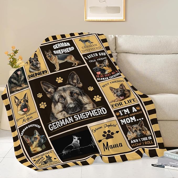 German Shepherd Throw Blanket German Shepherd Puppy Stuff Gifts for Dog Lover Kids Girls Boys Adults Women Men Soft Cozy Warm Plush Fluffy Fuzzy Fleece Blanket Decor 60''X80''