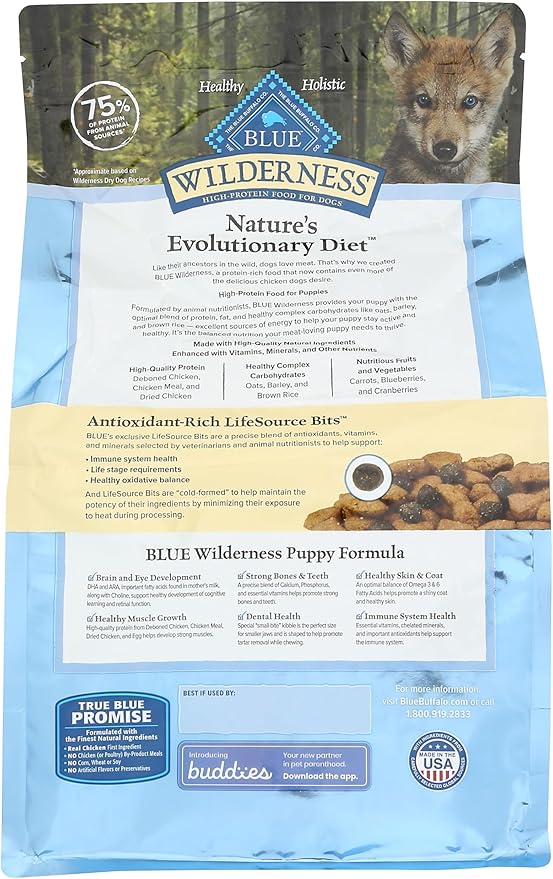 Blue Buffalo Wilderness High-Protein Natural Dry Food for Puppies, Chicken Recipe, 4.5-lb. Bag