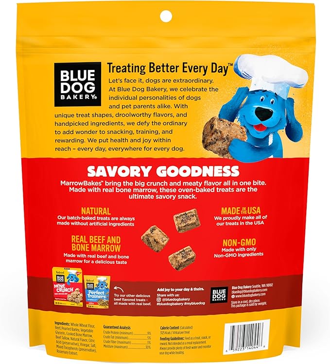 Blue Dog Bakery MarrowBakes Snacks | Small, Crunchy Beef Flavor Treat | Natural Healthy Dog Treats, 12 oz (Pack of 6)