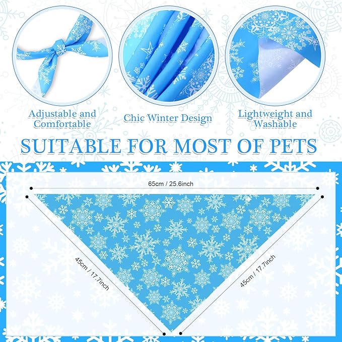 Weewooday 50 Pcs Winter Bandanas Bulk for Dogs Snowflake Cats Bandanas Charm Soft Triangle Bibs Adjustable Scarf for Small Medium Large Pets Winter Costume(25.6 x 17.7 x 17.7 Inch)