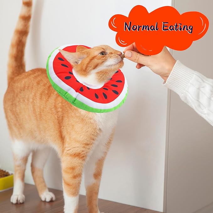 Seyezo Cat Cone Collar Soft, Adjustable Cat Recovery Collars Kitten Cones to Stop Licking, Cute Donut E Collar After Surgery, Wound Healing Elizabethan Collar for Kittens (Watermelon, Large)