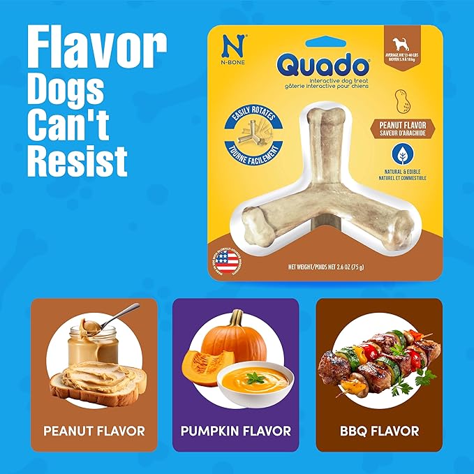 N-Bone Quado Interactive Chew, Peanut Flavor, Average Joe, 2.8oz, Natural, Medium (Pack of 1)