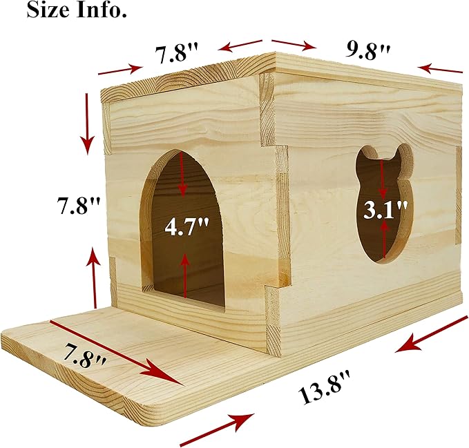 Pet Chinchilla House with Platform, Guinea Pig Cage Wooden Hut, Bunny Houses and Hideouts with Window, Small Animal Hideout for Hedgehog, Kitten, Squirrel, Sugar Gliders, Rabbit