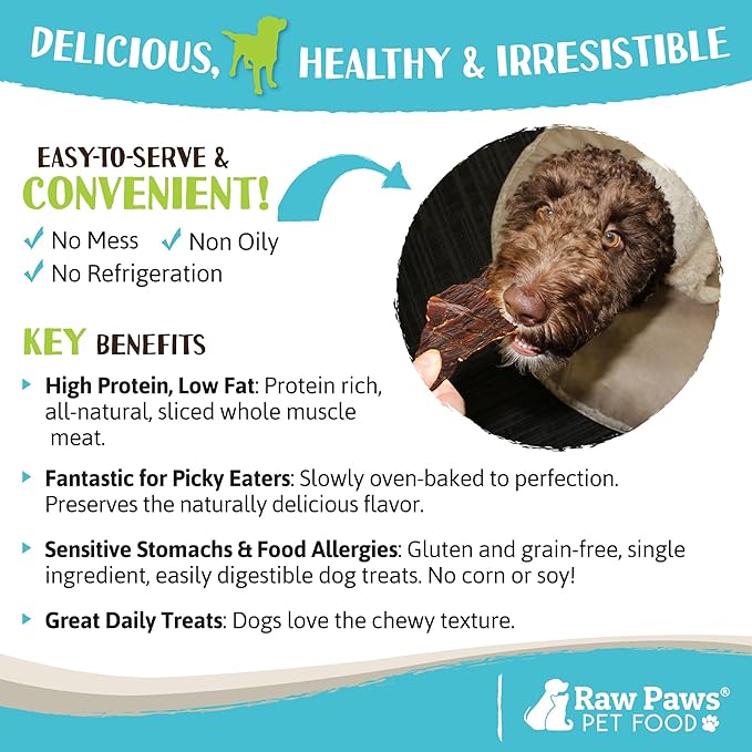 Raw Paws Water Buffalo Jerky Treats for Dogs, 16-oz - Packed in USA - Free-Range Pure Buffalo Meat - Beef Jerky Alternative - Treats for Dogs - Single Ingredient
