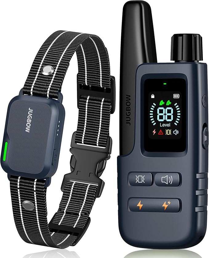 Jugbow Dog Shock Collar - 4200FT Dog Training Collar with Remote IPX7 Waterproof Electric Collar with 4 Training Modes, Security Lock, Rechargeable e-Collar for All Breeds, Sizes Dark Blue