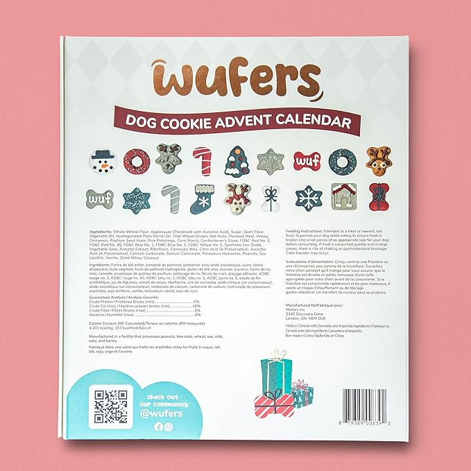 Wufers Singing Snow Globe Dog Advent Calendar, 24 Gourmet Holiday Dog Cookies – Christmas Countdown Dog Treats, Human-Grade Ingredients, Made in North America