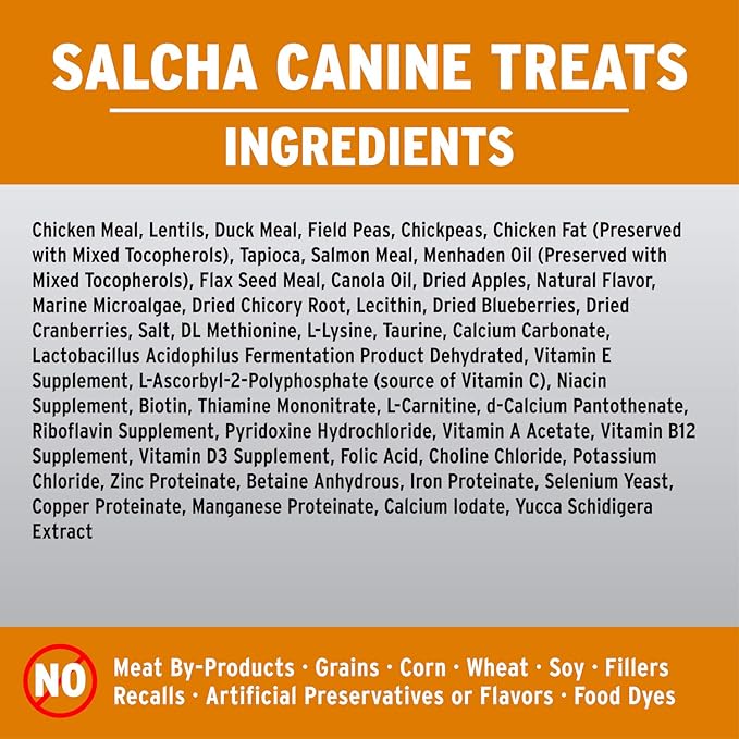 Annamaet Grain-Free Salcha Dog Treats Poulet Formula with Chicken & Duck, 7-oz Bag
