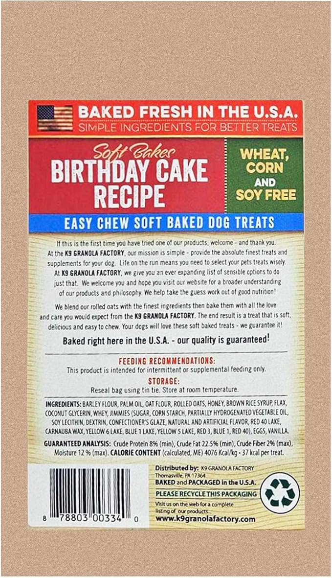 K9 Granola Factory All Natural Soft Bakes Dog Treats, 12 Ounces, Birthday Cake