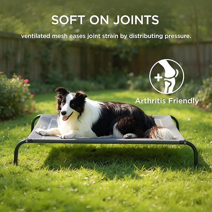 Bedsure Outdoor Elevated Dog Bed Large Sized Dog, Portable Indoor & Outdoor Cooling Raised Cot Pet Hammock Bed with Skid-Resistant Feet, Frame with Breathable Mesh, Brown, 49 inches
