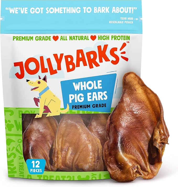 Whole Pig Ears for Dogs, All Natural Single Ingredient Pigs Ears - Premium Dog Ear Treat - Dog Chew Treats for Large and Small Breeds; Excellent Rawhide Alternative (08 Pack)