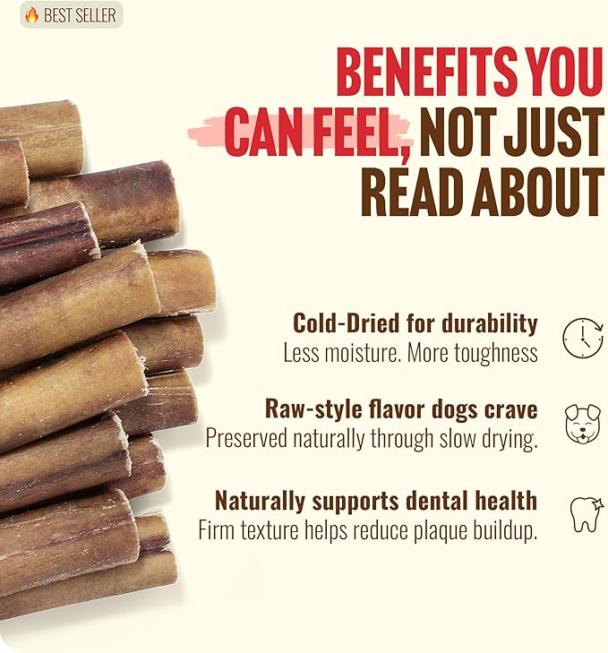 Natural Farm Cold-Dried™ Bully Sticks 6 Inch (10 Count) – Odor Free Longer Lasting High Protein Dog Chews – 100% Beef Pizzle, Single Ingredient, Durable for Aggressive Chewers