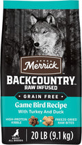 Merrick Backcountry Grain Free Dry Adult Dog Food, Kibble With Freeze Dried Raw Pieces, Game Bird Recipe - 20.0 lb. Bag