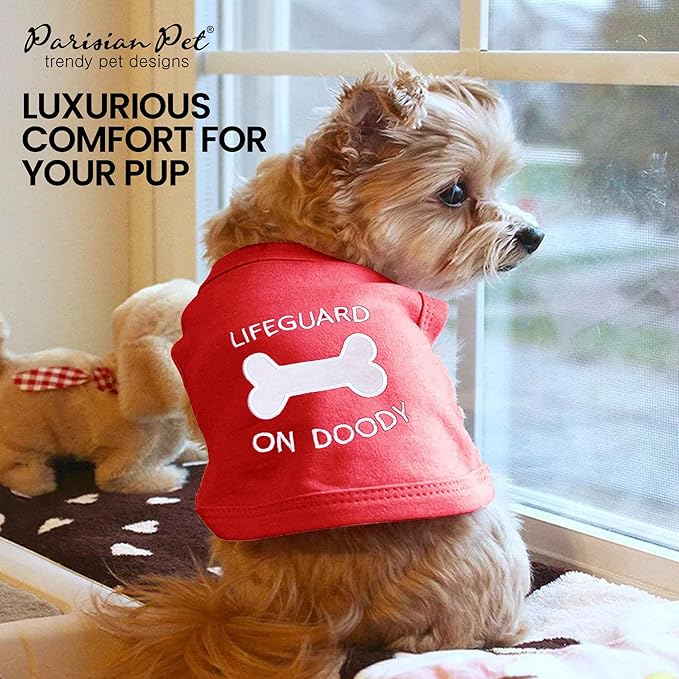 Parisian Pet Dog Shirt – 100% Cotton Shirts for Large Dogs – Sleeveless Red Lifeguard Puppy Vest – Lightweight and Breathable Pet Apparel – Pullover Summer Dog Clothes - Stretchy T Shirts for Dogs