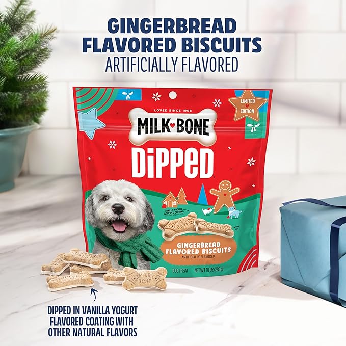 Milk-Bone Dipped Gingerbread Artificially Flavored Dog Biscuits, 10 oz Bag (Pack of 2)