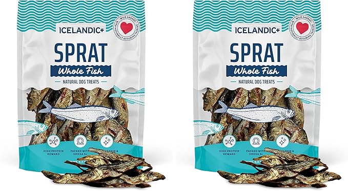 Icelandic+ Whole Fish: Sprat - 2oz Bag - Dog Treats, Wild- Caught, 2.5-3" Crunchy Air-Dried Pet Snacks, Single Ingredient, Just The Fish Nothing Else (Pack of 2)