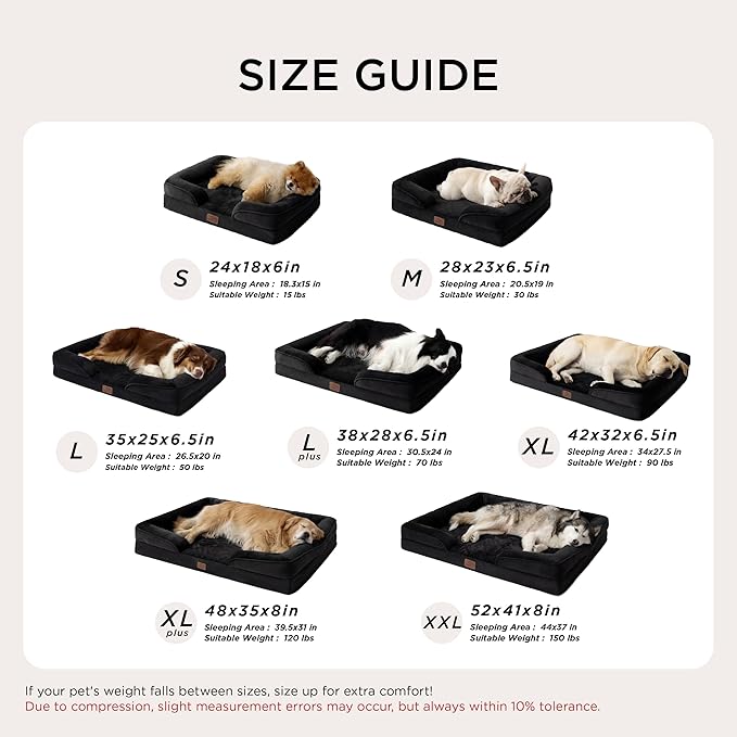 Bedsure XXL Orthopedic Dog Bed for Extra Large Dogs - Washable Giant Dog Cat Bed Waterproof, Comfort Dogs Couch Sofa with Washable Removable Cover, Pet Bed with Nonskid Bottom, Black, 52"