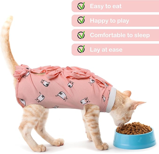 PUMYPOREITY Cat Recovery Suit - Female Kitten Onesie for Neutered/Abdominal Wound/Skin Damage/Weaning, M, Pink