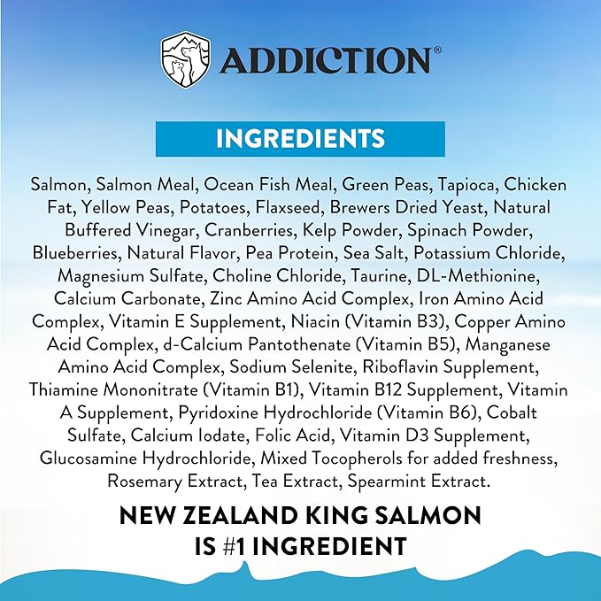 Addiction Salmon Bleu Grain-Free Dry Dog Food - Rich in Prebiotics to Support Skin, Coat & Cognitive Health - Salmon Recipe for All Dog Life Stages - Made in New Zealand 4 lb