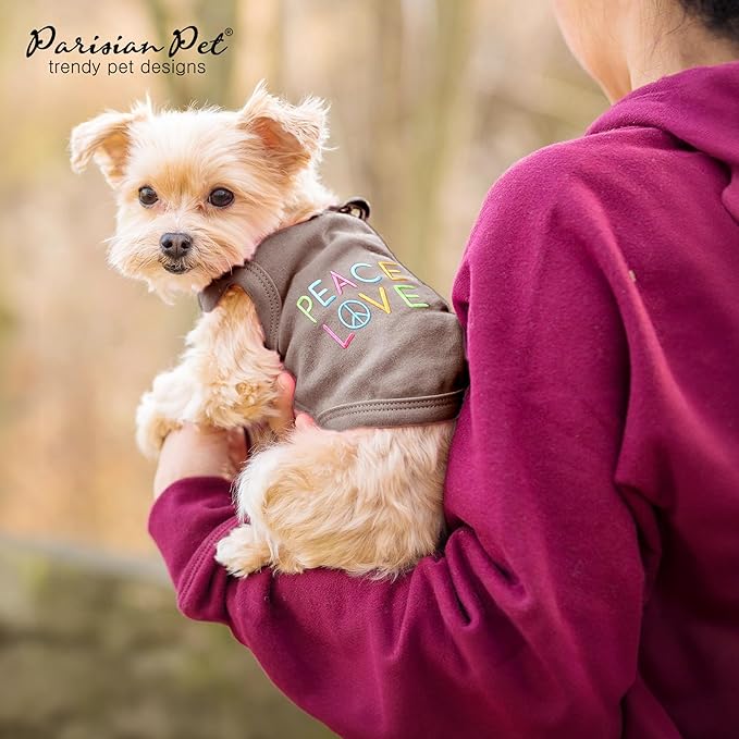 Parisian Pet Dog Shirt - 100% Cotton Peace Love Shirts for Large Dogs - Sleeveless Pet Clothes - Lightweight Dog T Shirts - Breathable Puppy Clothes - Stretchy Unisex Dogs Apparel