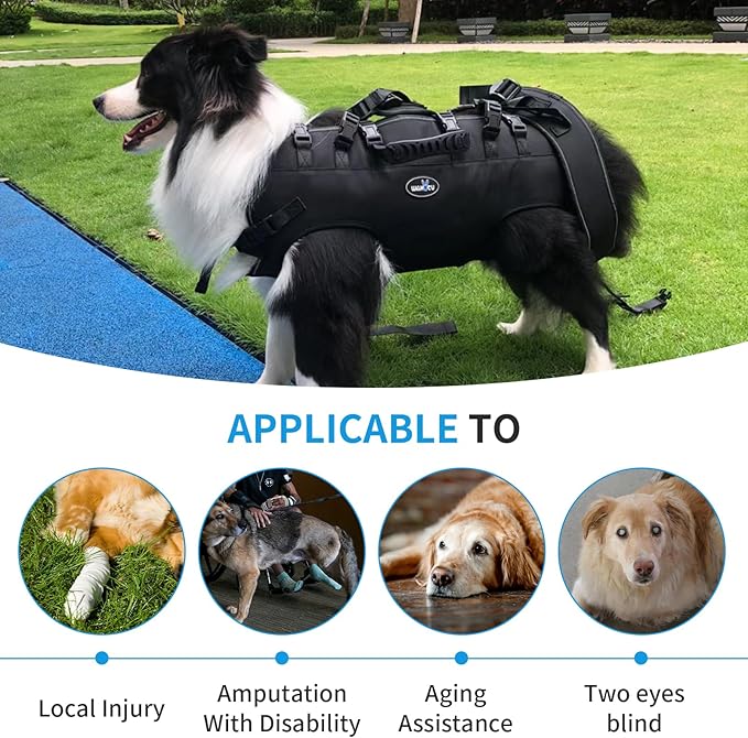 Dog Lift Harness, Pet Support & Rehabilitation Sling Lift Adjustable Padded Breathable Straps Dog Lift Harness for Dogs, Disabled, Joint Injuries, Arthritis, Loss of Stability Dogs Walk(16.5-33LBS)