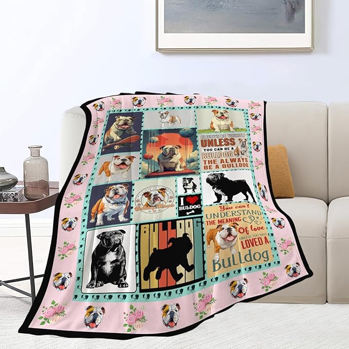 English Bulldog Throw Blanket English Bulldog Puppy Stuff Gifts for Dog Lover Kids Girls Boys Adults Women Men Soft Cozy Warm Plush Fluffy Fuzzy Fleece Blanket Decor 40''X50''