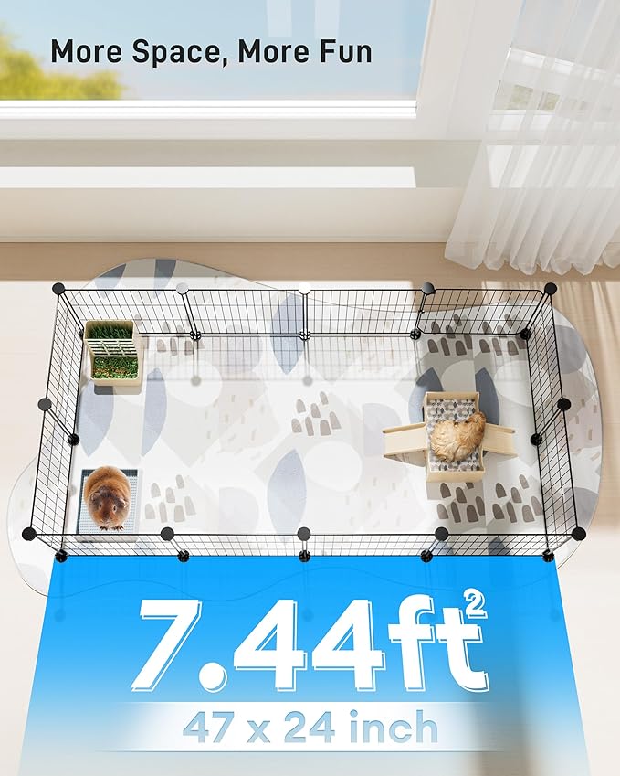 BUCATSTATE 12 Panels Guinea Pig Playpen, Rabbit Playpen Indoor, 47" L x 24" W x 12" H Small Animal Playpen with Door for Guinea Pigs, Bunny, Hedgehogs, Chinchillas