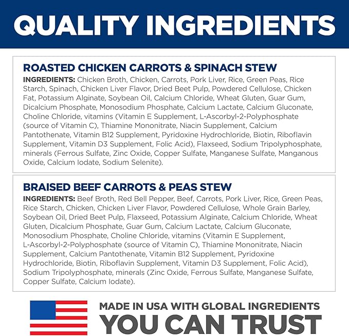 Hill's Science Diet Healthy Cuisine, Adult 1-6, Great Taste, Wet Dog Food, Variety Pack: Roasted Chicken, Carrots & Spinach; Braised Beef, Carrots & Peas Stew, 12.5 oz Can Variety Pack, Case of 12
