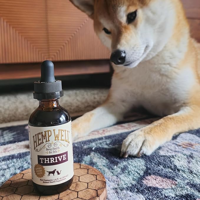 Hemp Well Thrive Oil for Dogs & Cats, Organic Hemp Oil, Omega 3 & 6 Supplement for Skin & Coat, Hip & Joint, Heart & Immune Support, 2 oz