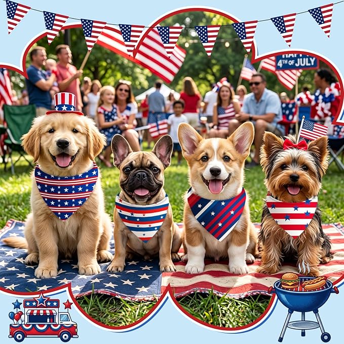 Weewooday 50 Pcs 4th of July Dog Bandanas Bulk for Patriotic American Striped Star Red White and Blue Independence Day Flag Scarf for Small Medium Large Outfit(Striped Star, 19.7 x 13.8 x 13.8 Inch)