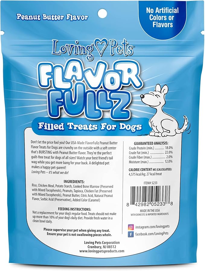 Loving Pets Flavorfullz Filled Treats for Dogs, Peanut Butter 6 oz.