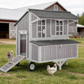 Large Chicken Coop with Wheels, Weatherproof Chicken Tractor with Asphalt Roof, Wooden Poultry Cage with Nesting Box & Removable Tray, Outdoor Hen House for 3-5 Chickens Backyard Farm