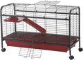 PawHut 41" L Small Animal Cage Rabbit Hutch Ferret Pet Play House with Feeder, Rolling Wheels, Platform, Ramp