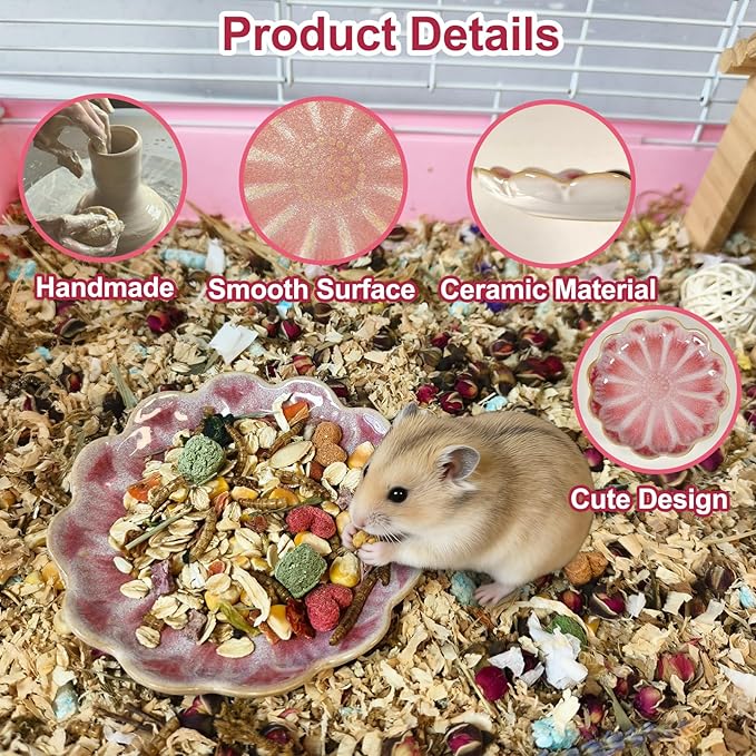 Kathson Ceramic Hamster Food Bowl, Guinea Pig Food Bowls,Rats Anti-Turning Feeding Dish,Small Animals Water Drinking Bowls for Squirrel, Chinchilla, Hedgehog, Gerbil, Dwarf Syrian (4 pcs Sunflower)
