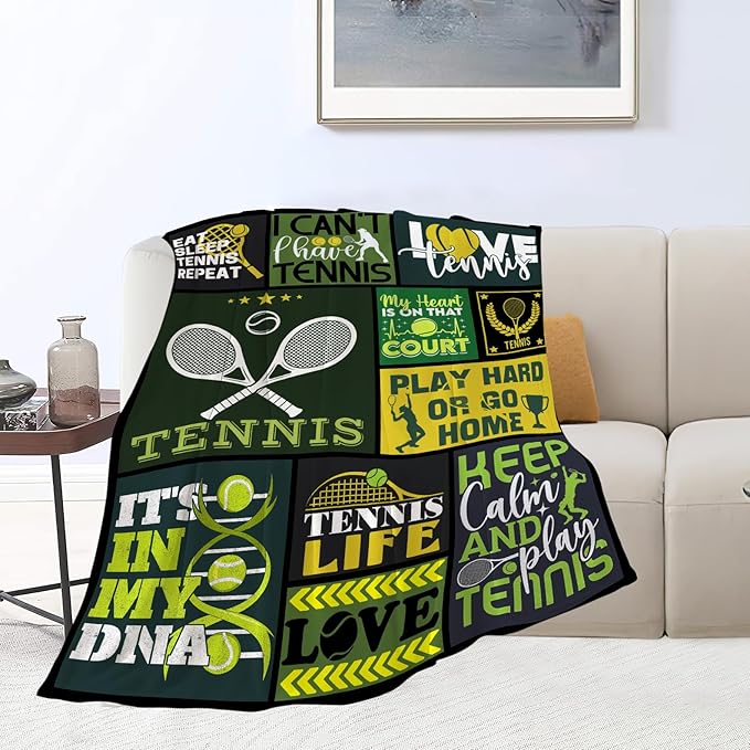 banonaty Tennis Blanket Sport Throw Blanket Cozy Fleece Flannel Plush Bedding Tennis Gifts for Women Men Lover Coach Boys Girls Youth Adult Stuff Plush for Couch Sofa Bed Decor 60"X80"