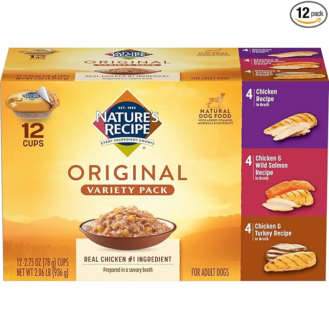 Nature's Recipe Wet Dog Food, Variety Pack, 2.75 Ounce Cup (Pack of 12) - Packaging may vary