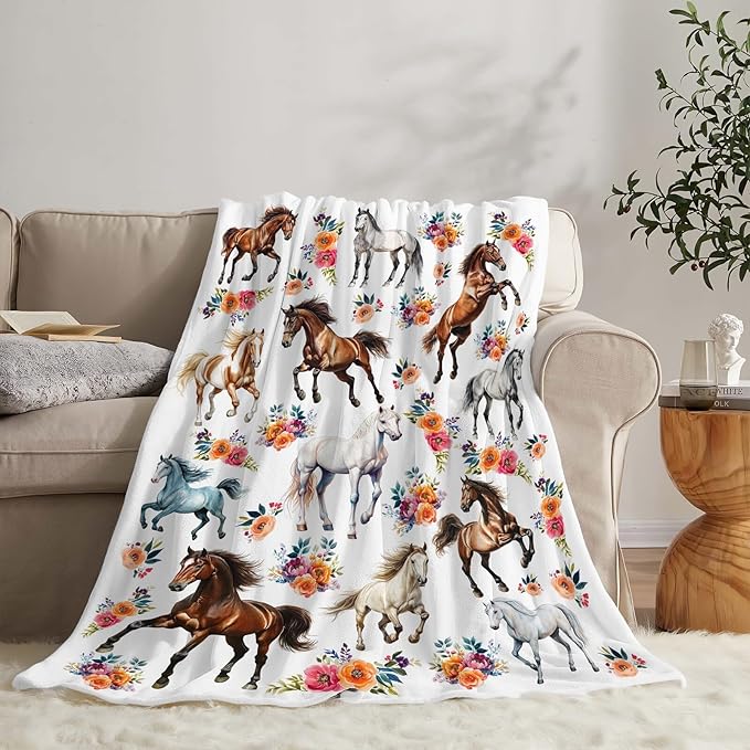 Horse Throw Blanket Horse Gifts Blanket for Girls Women Men Boys Kids Adults Super Soft Cozy Plush Fluffy Fuzzy Fleece Blanket Home Decor 60''X80''