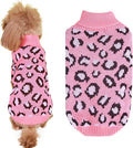 Leopard Knit Sweaters for Small Dogs, Pink Turtleneck Pullover for Pet, Puppies Cats Winter Sweater for Valentines Day Holiday