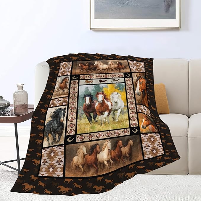 Horse Throw Blanket Horse Stuff Gifts for Kids Girls Boys Adults Women Men Soft Cozy Warm Plush Fluffy Fuzzy Fleece Blanket Decor 60''X80''
