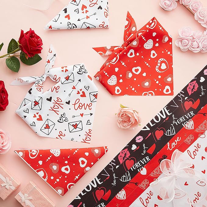 Shyyween 100 Pcs Valentine's Day Dog Bandanas Bulk for Dogs Soft Bibs Adjustable Triangle Red Love Heart Lips Bandana for Small Medium Large Pet Costume(25.6 x 17.7 x 17.7 Inch)