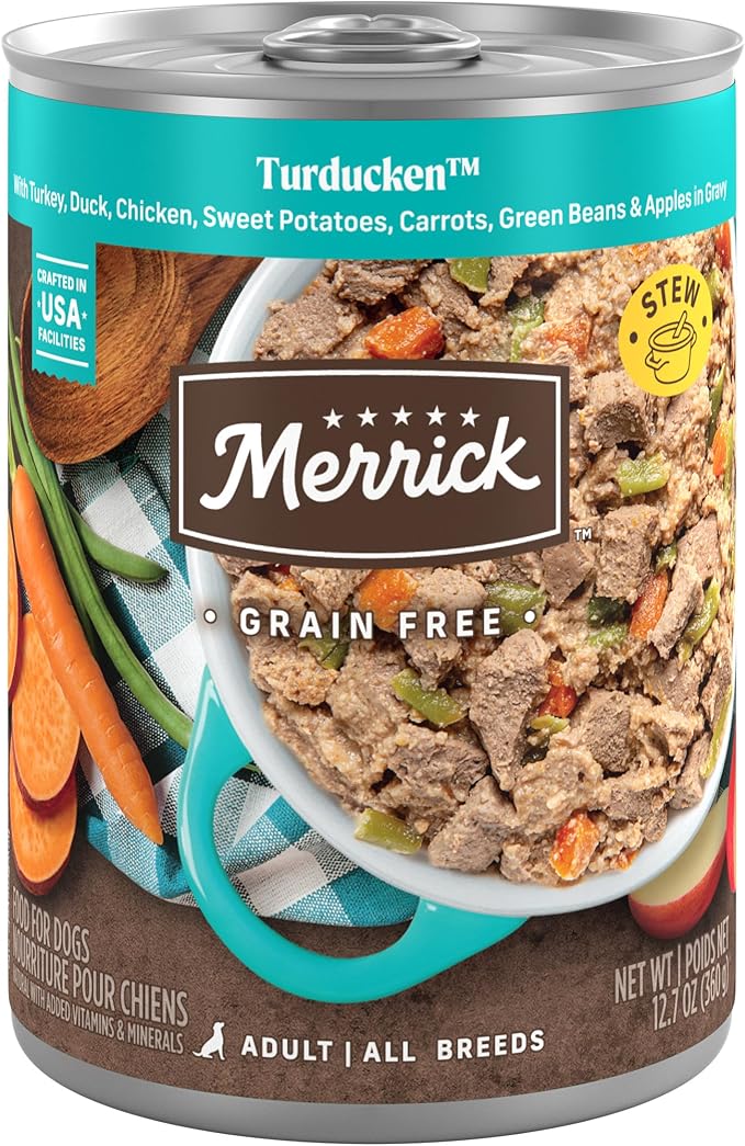 Merrick Grain Free Wet Dog Food, Premium And Wholesome Gluten Free Canned Adult Dog Food, Turducken Recipe - (Pack of 12) 12.7 oz. Cans