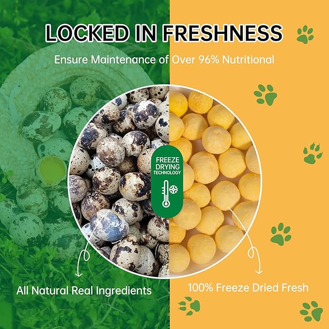 Freeze-Dried Quail Egg Yolk Cat Dog Treats,Single Ingredient Pet Snacks High Protein,Human Grade Grain-Free,Supports Skin & Coat (7.2oz)