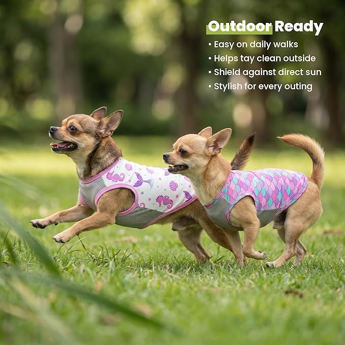 Fitwarm 2 Pack Mermaid & Scale UPF 50+ UV Sun Protection Dog Shirt, Lightweight Cooling Vest, Quick Dry Summer Clothes for Small Dogs Girl, Pet Outfit, Purple, Pink, White, Large