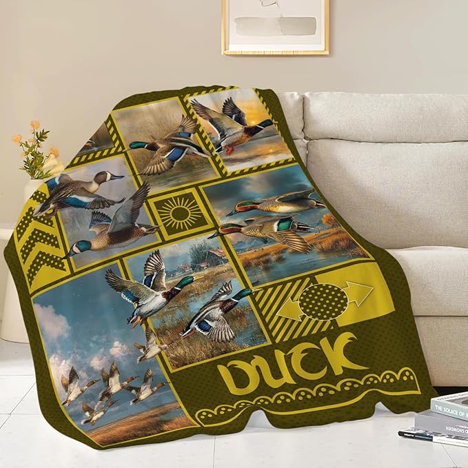 Duck Throw Blanket Hunting Mallard Duck Stuff Gifts for Kids Girls Boys Adults Women Men Soft Cozy Warm Plush Fluffy Fuzzy Fleece Blanket Decor 50''X60''