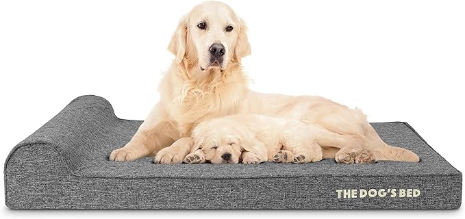 The Dog’s Bed Orthopedic Memory Foam Dog Bed with Headrest, Calming Surface – CertiPUR-Certified Foam, Linen Fabric, Grey Linen, XL, 4-Inch