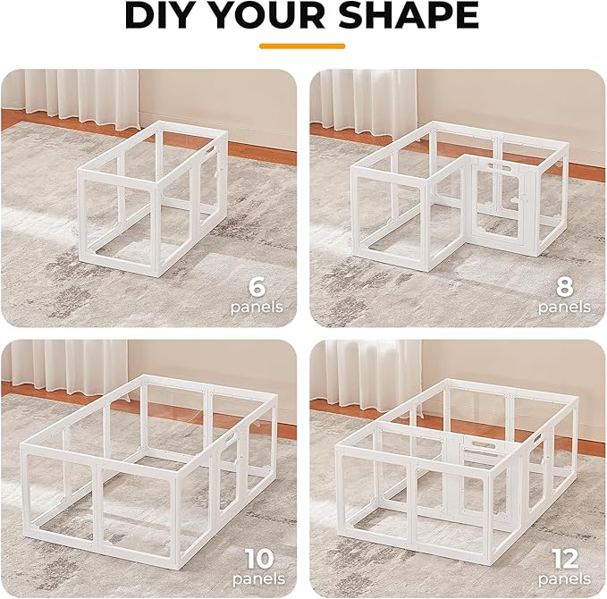 Acrylic Dog Playpen Indoor, Cloud Design Clear Dog Play Pen for Puppies and Small Dogs, Easy Assembly & Clean Puppy Pen (23.6", 12 Panels, White)
