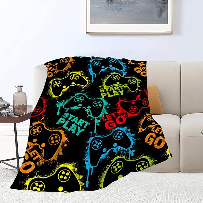 Gaming Blanket Gaming Throw Blankets Cozy Fleece Flannel Plush Blanket Bedding Game Gifts for Boys Girls Men Women Lovers Adults Decor for Couch Sofa Bed 80"X60"