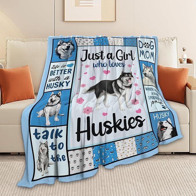 Husky Throw Blanket Husky Puppy Stuff Gifts for Dog Lover Kids Girls Boys Adults Women Men Soft Cozy Warm Plush Fluffy Fuzzy Fleece Blanket Decor 60''X80''