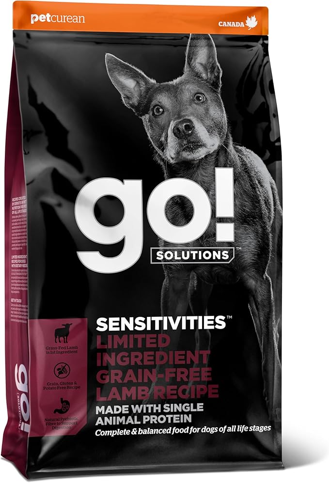 Go! Solutions Sensitivities Limited Ingredient Lamb Grain-Free Dry Dog Food, Chicken-Free Kibble Made by Experts for Sensitive Stomachs & Food Allergies, for Puppies, Adults, & Seniors, 22 lb Bag