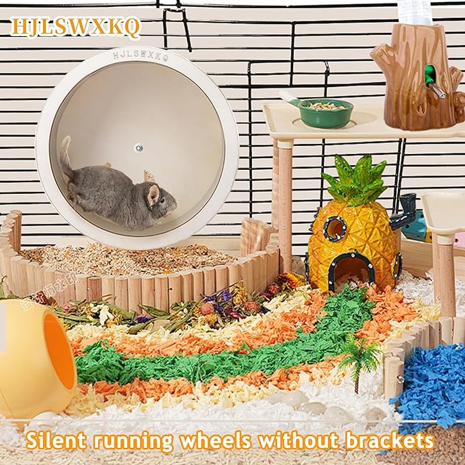 8inch Wall-Mount Silent Hamster Wheel, Wooden Small Animal Exercise Wheel with Removable & Washable Track for Gerbil, Mouse, Syrian Hamster(8in)