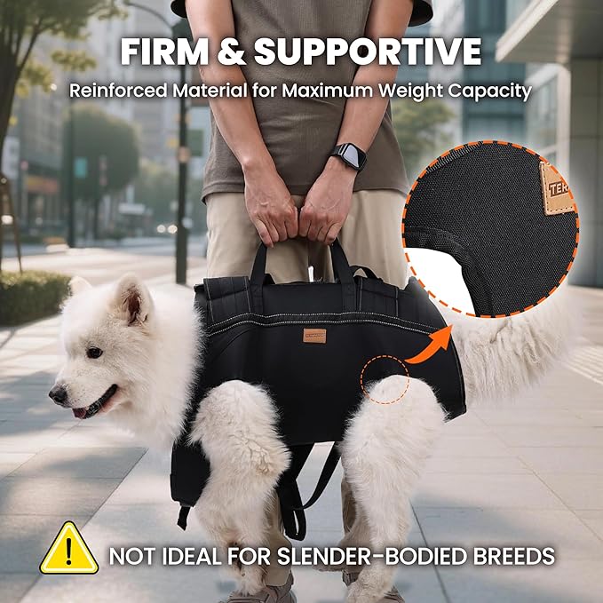 Dog Lift Harness Backpack Carrier for Large Dogs, Full Body Sling with Handle, Dog Harness for Joint Injuries, Arthritis, Ideal for Stairs, Elderly Dogs (Black Large 20-29 LBS)